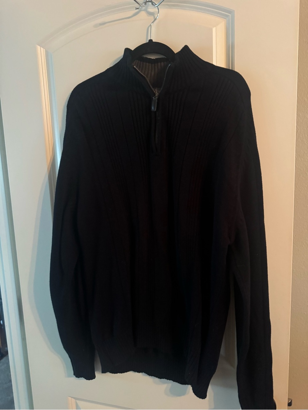 Oscar de la Renta Black Ribbed Half-Zip Sweater